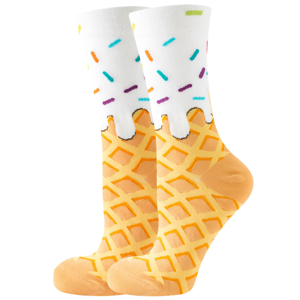 【2 Pairs】🍭 Sock Carnival · White Ice Cream