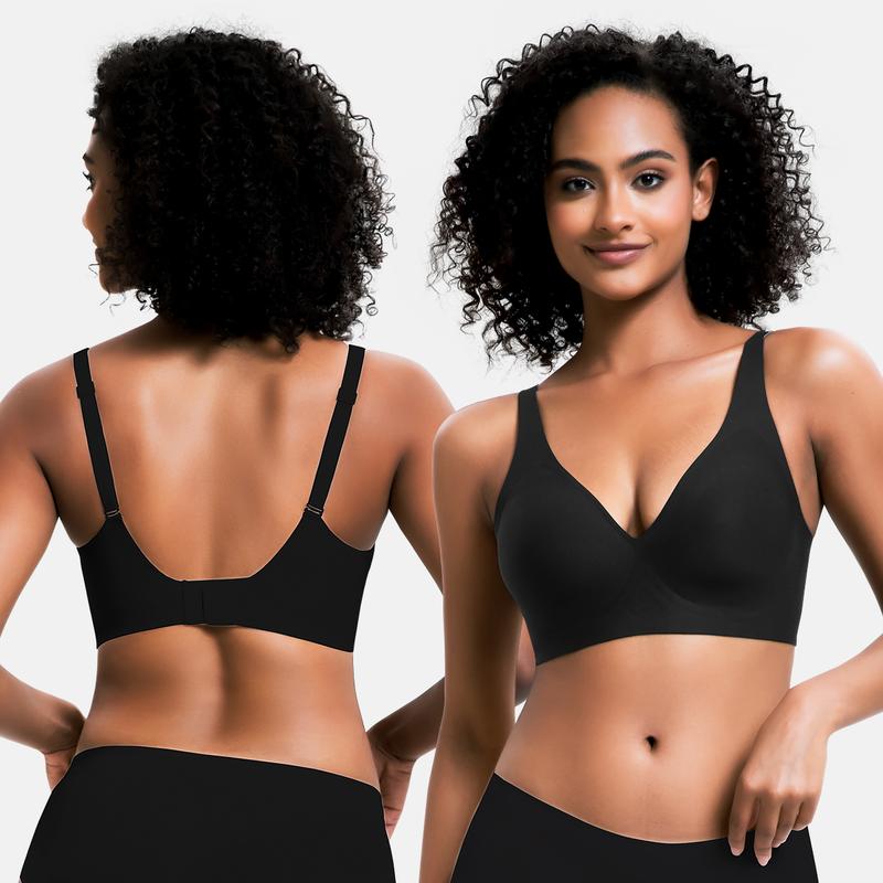 VRCONFY Jelly Wireless Womens Comfortable Wireless Bras Push Up Bralettes Seamless Tshirts Bras Deep V Everyday Bras