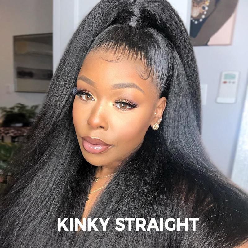 Last Day 70% OFF🔥Pre-Cut Lace Kinky Straight 360 Full Lace Frontal Glueless Wig With Invisi Drawstring Pre Plucked Human Hair Wig