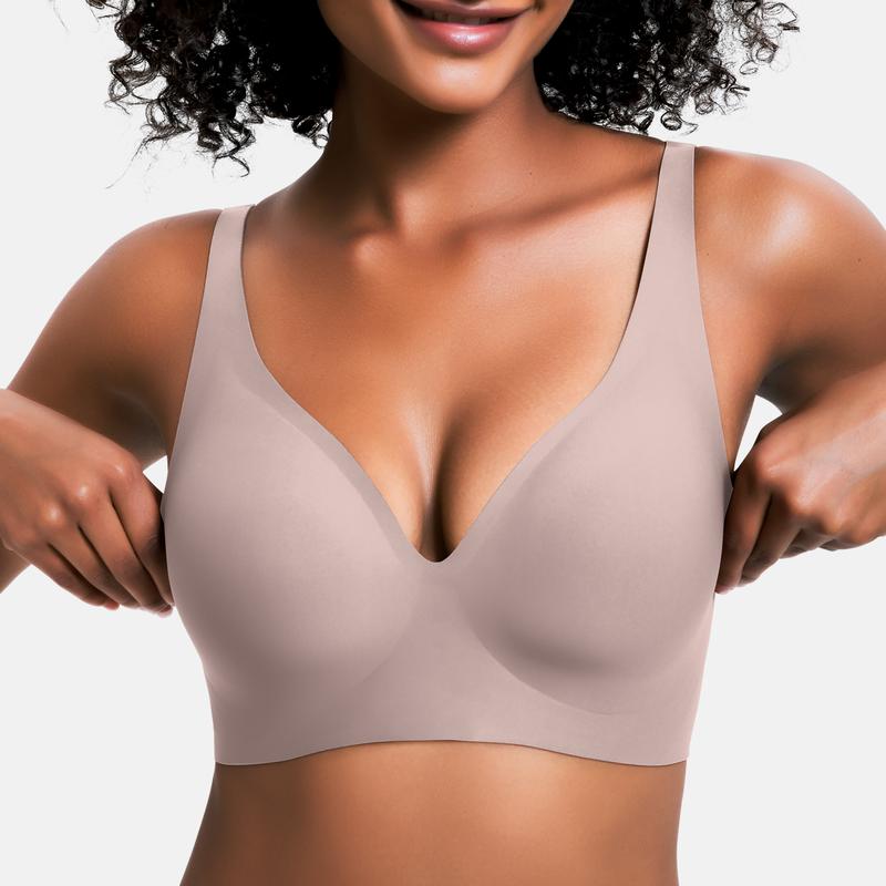VRCONFY Jelly Wireless Womens Comfortable Wireless Bras Push Up Bralettes Seamless Tshirts Bras Deep V Everyday Bras